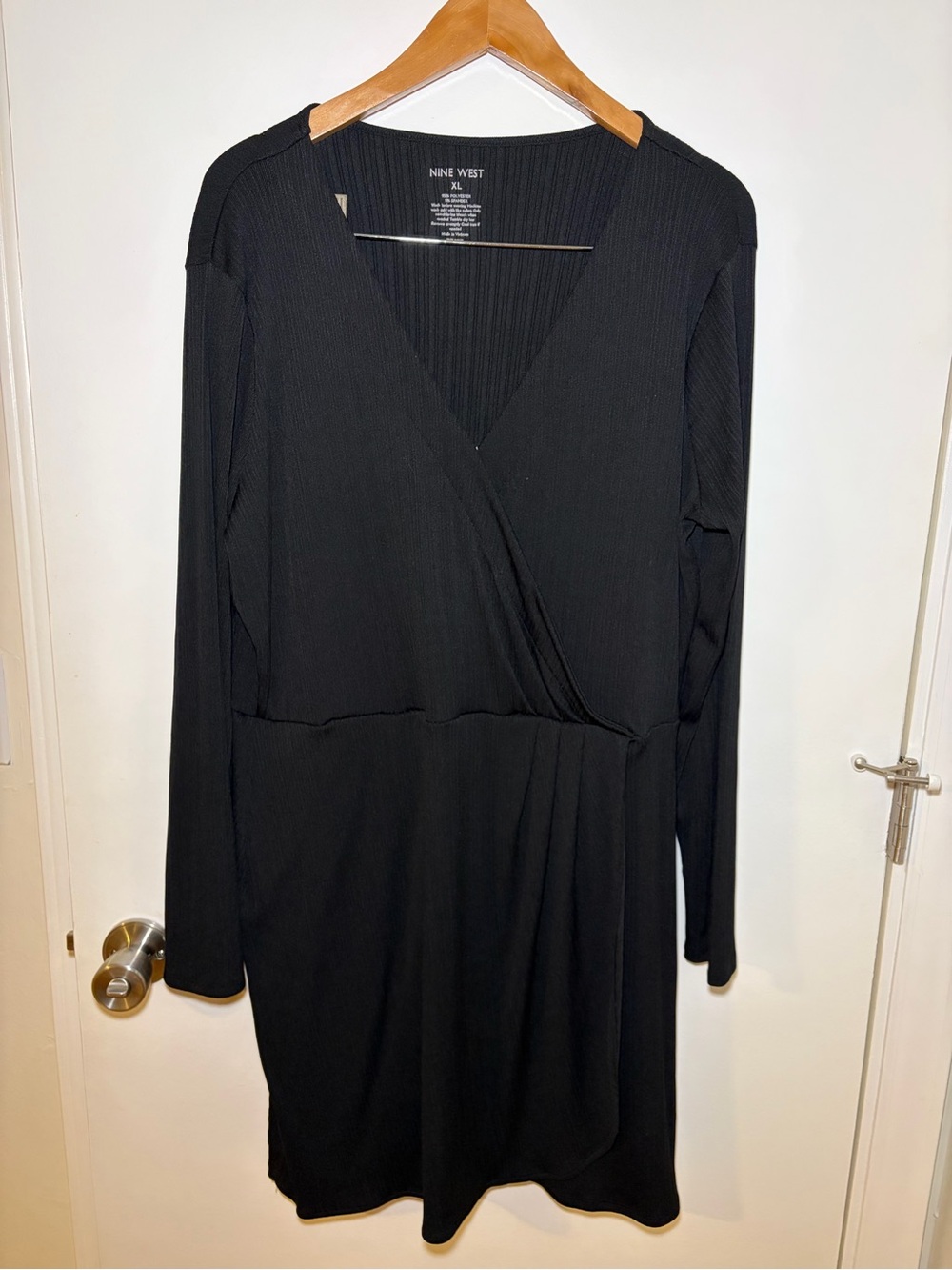 Nine West Black Long-Sleeve Faux-Wrap Dress